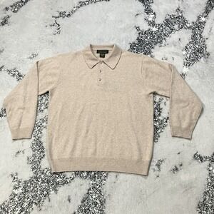 Daniel Bishop 100% Cashmere Polo Sweater Beige Mens Size Medium Knit